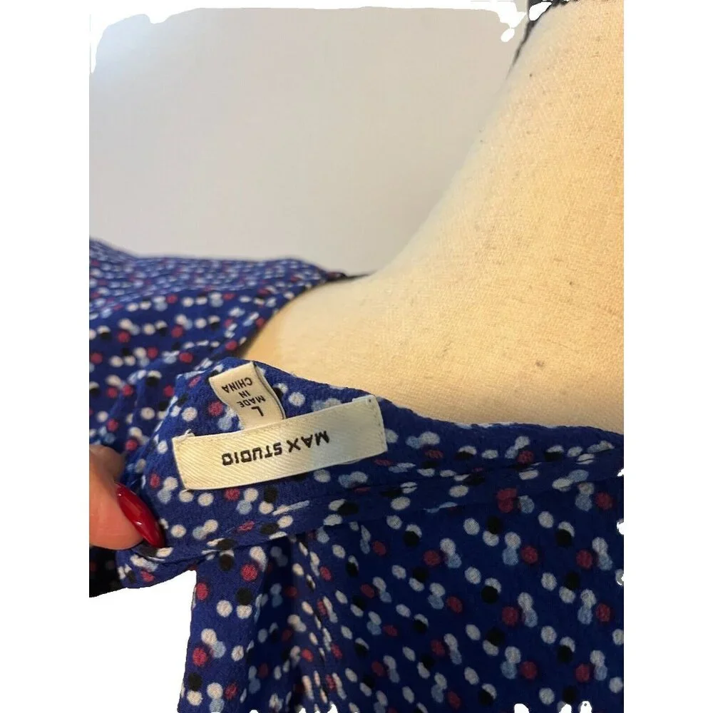 Max Studio Maxi Dress Size Large Blue Floral Asymmetrical Wrap Around - Picture 8 of 9